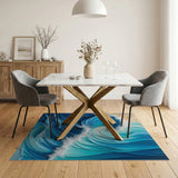 Washable Abstract Ocean Wave Low Pile Area Rug - Blue & Teal