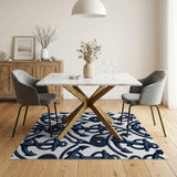Blue and Teal Nautical Navy Anchor Rope Area Rug