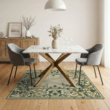 Vintage Green Floral Vine Border Area Rug