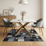 Geometric Grey Patchwork Area Rug with Red Pops
