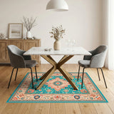 Teal Floral Vintage Persian Area Rug