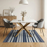 Blue and Teal Navy and White Striped Coastal Area Rug