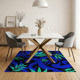 Navy Swirl and Teal Leaf Abstract Area Rug