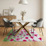 Pink Flowers Butterflies Kids Area Rug