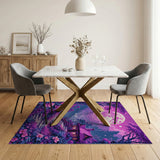 Enchanted Purple Cottage Moonlit Forest Rug