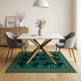 Playful Black Cats Teal Area Rug