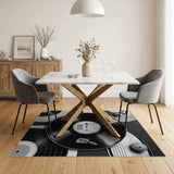 Black White Vinyl Record Turntable Area Rug
