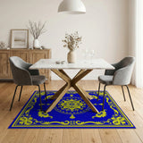 Royal Blue Gold Ornate Floral Medallion Rug