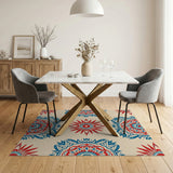 Vibrant Red Blue Mandala Persian Area Rug