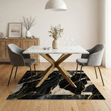 ODIKA Modern Black and Gold Marble Washable Rug - Low Pile Non-Slip Luxury Area Rug