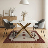 Ivory Persian Maze Rug with Red Floral Border