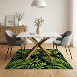 Vibrant Green Palm Fronds Area Rug on Black