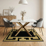 Gold Maze Border Black Area Rug
