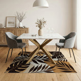 Abstract Black Monstera Leaves Beige Area Rug