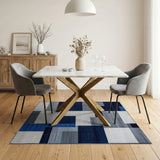 Navy Blue Gray Geometric Abstract Area Rug