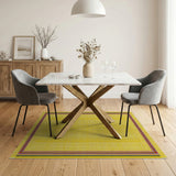 Vibrant Yellow Woven Area Rug with Rainbow Border