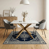 Traditional Persian Blue and Teal Navy Blue Traditional Persian Medallion Rug