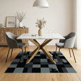 Geometric Bison Grid Area Rug - Grey