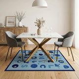 Playful Blue Alphabet Kids Cartoon Rug