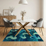 Washable Coastal Blue Seahorse Area Rug, Non-Slip Low Pile