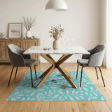 Teal Cartoon Kids Frolicking in Leaves Area Rug