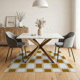 Distressed Brown Tan Checkerboard Rug