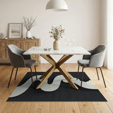 Abstract Wavy Serpent Area Rug Black White