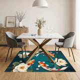Koi Fish Lotus Blue Teal Area Rug