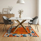 Vibrant Orange Floral Border Area Rug