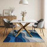 Blue Teal Abstract Wave Blue and Teal Area Rug