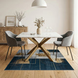 Navy Blue and Gold Geometric Modern Area Rug