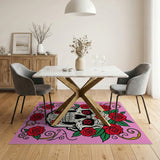 Pink Sugar Skull with Red Roses Area Rug