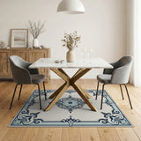 Blue and Teal Ornate Teal Floral Medallion Area Rug