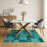 Teal Geometric Area Rug with Orange Circles