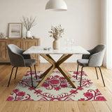 Pink Rose Damask Floral Area Rug