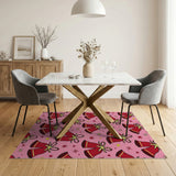 Festive Red Jingle Bells on Pink Area Rug