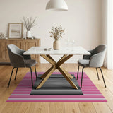 Pink Framed Black White Striped Rug