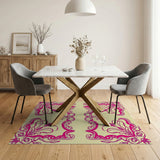 Pink Ornate Floral Scroll Area Rug