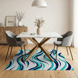 Teal Navy Abstract Wave Area Rug