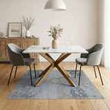Distressed Vintage Blue Floral Medallion Rug