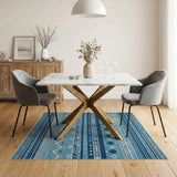 Blue Teal Geometric Southwestern Fringe Rug
