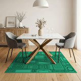 Teal Geometric Circuit Panel Area Rug