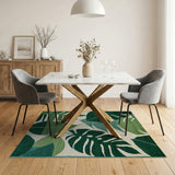 Geometric Modern Vibrant Green Monstera Leaf Area Rug