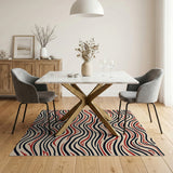 Multi-color and Patterns Bold Red Black Wavy Stripe Area Rug