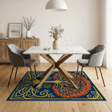 Golden Tree of Life with Fiery Leaves Navy Rug