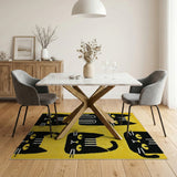 Whimsical Black Cat Silhouettes Yellow Area Rug