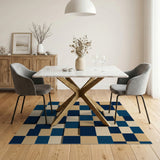 Navy Blue 3D Cube Geometric Area Rug