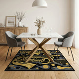 ODIKA Golden Jazz Saxophone Washable Area Rug - Abstract Music Art Low Pile Non-Slip Carpet