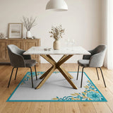 Blue and Teal Teal Floral Border Area Rug