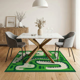 Playful Green Dinosaur Maze Kids Area Rug